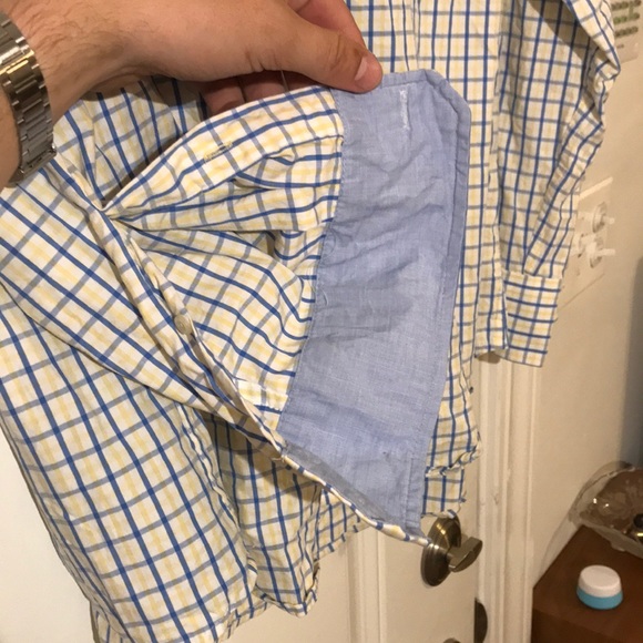 Men’s IZOD blue and yellow plaid button up - Picture 5 of 5